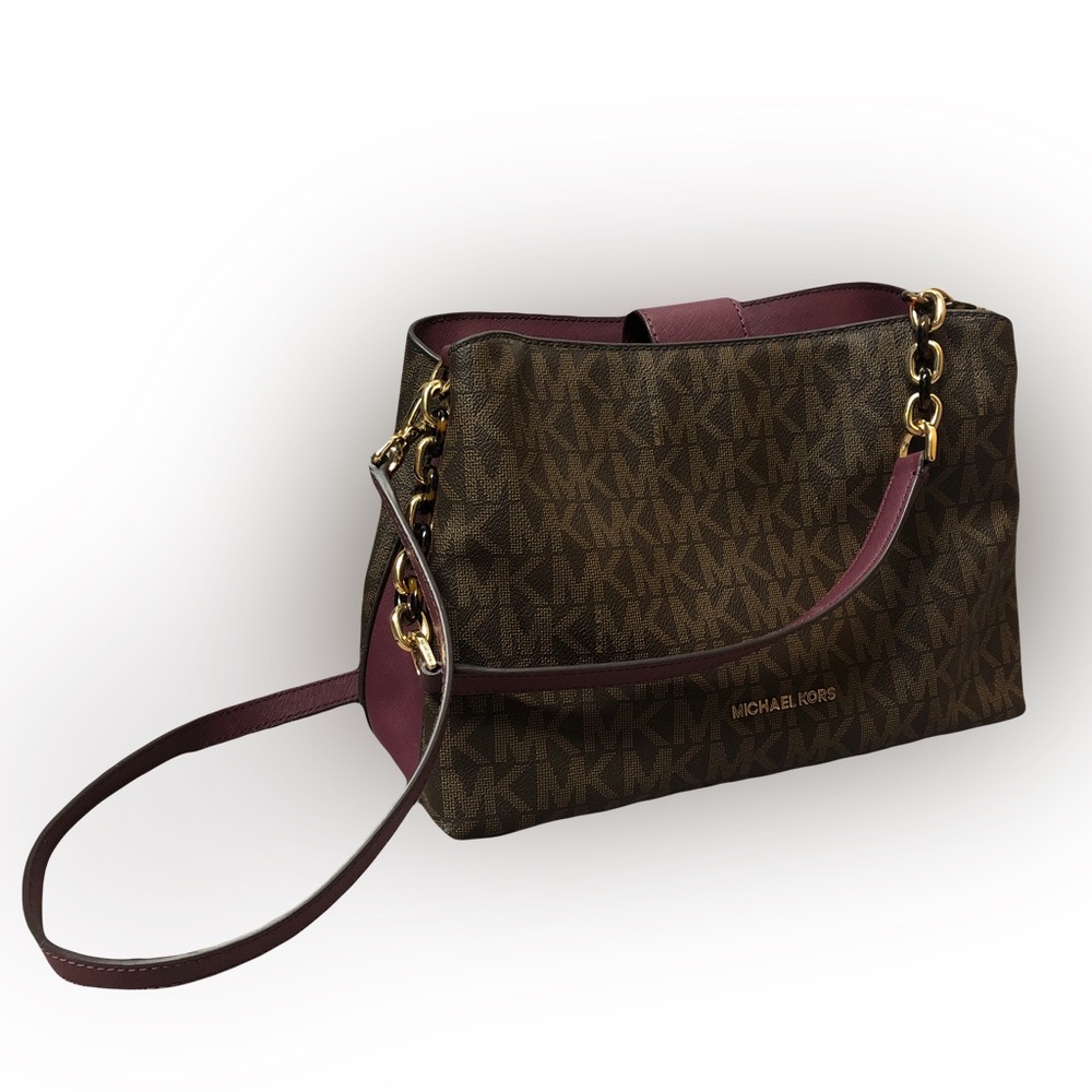 Michael Kors Signature Brown and Burgundy Shoulder Bag
